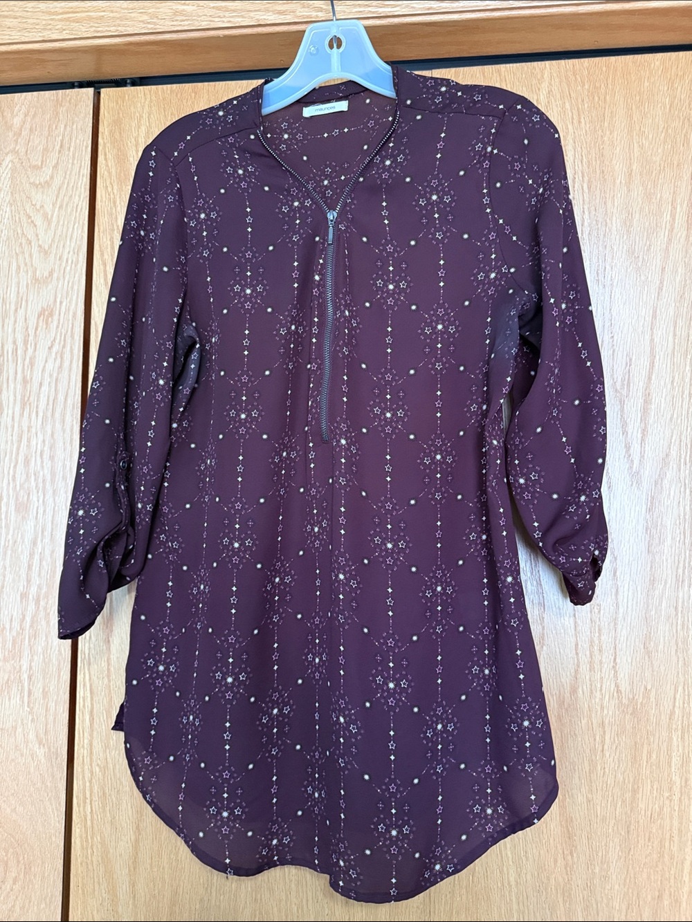 Maurices Plum Zip-Front Printed Tunic